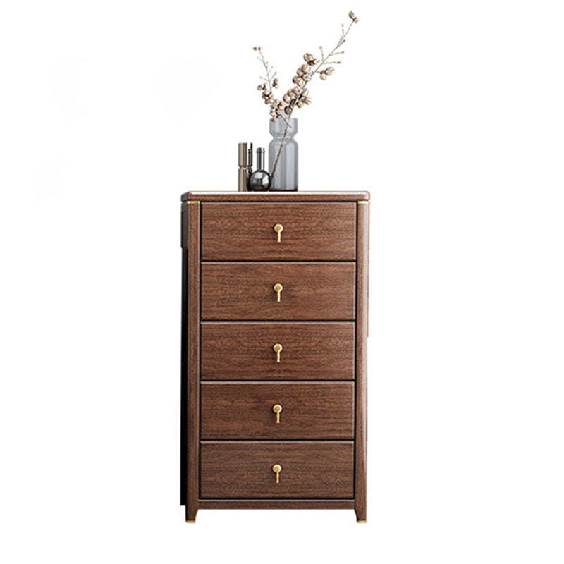 Glam Bedroom Chest Walnut Wood Vertical Storage Chest with Drawers