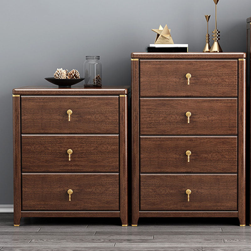 Glam Bedroom Chest Walnut Wood Vertical Storage Chest with Drawers