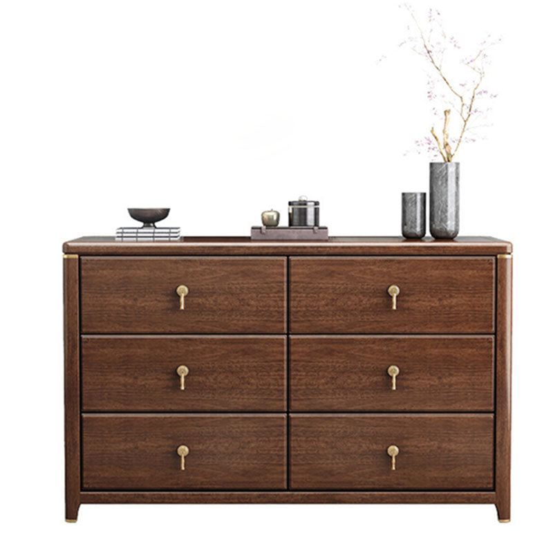 Glam Bedroom Chest Walnut Wood Vertical Storage Chest with Drawers