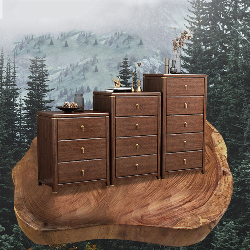 Glam Bedroom Chest Walnut Wood Vertical Storage Chest with Drawers