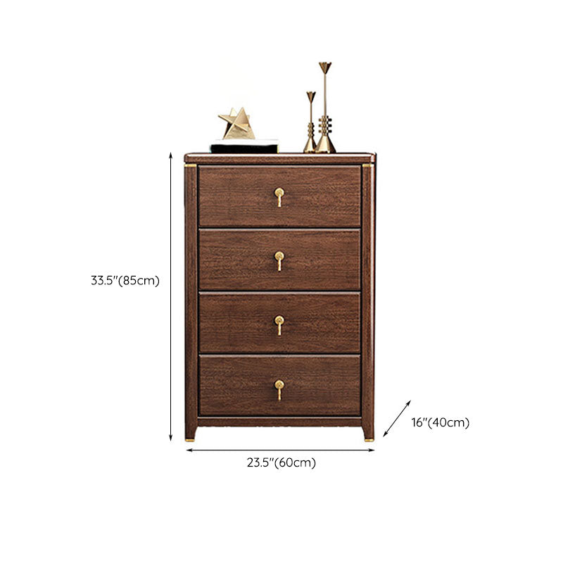 Glam Bedroom Chest Walnut Wood Vertical Storage Chest with Drawers