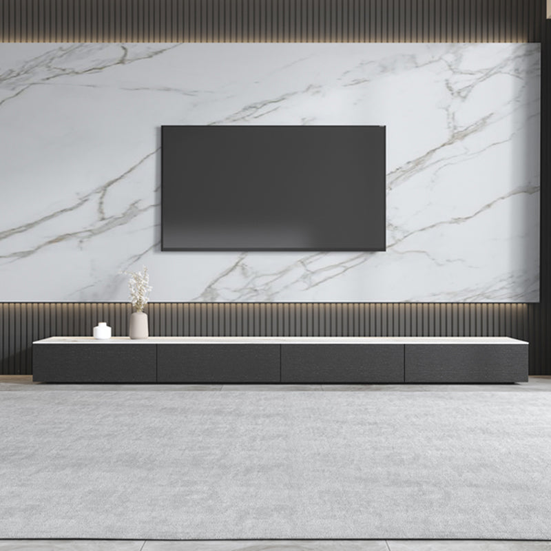 Contemporary Stone TV Stand White & Black TV Media Console with Drawers for Living Room