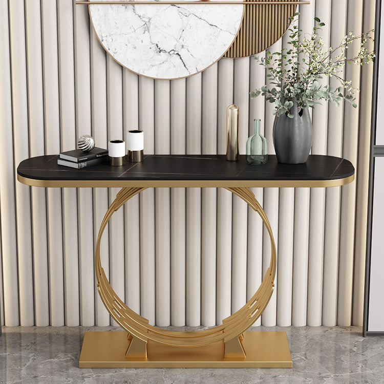 Glam Console Accent Table Antique Finish Oval Console Table with Shelf