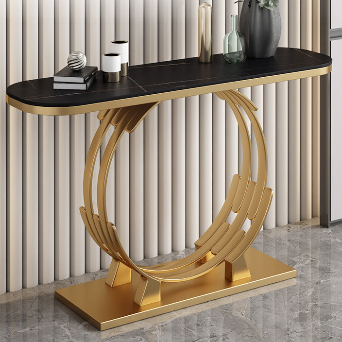 Glam Console Accent Table Antique Finish Oval Console Table with Shelf