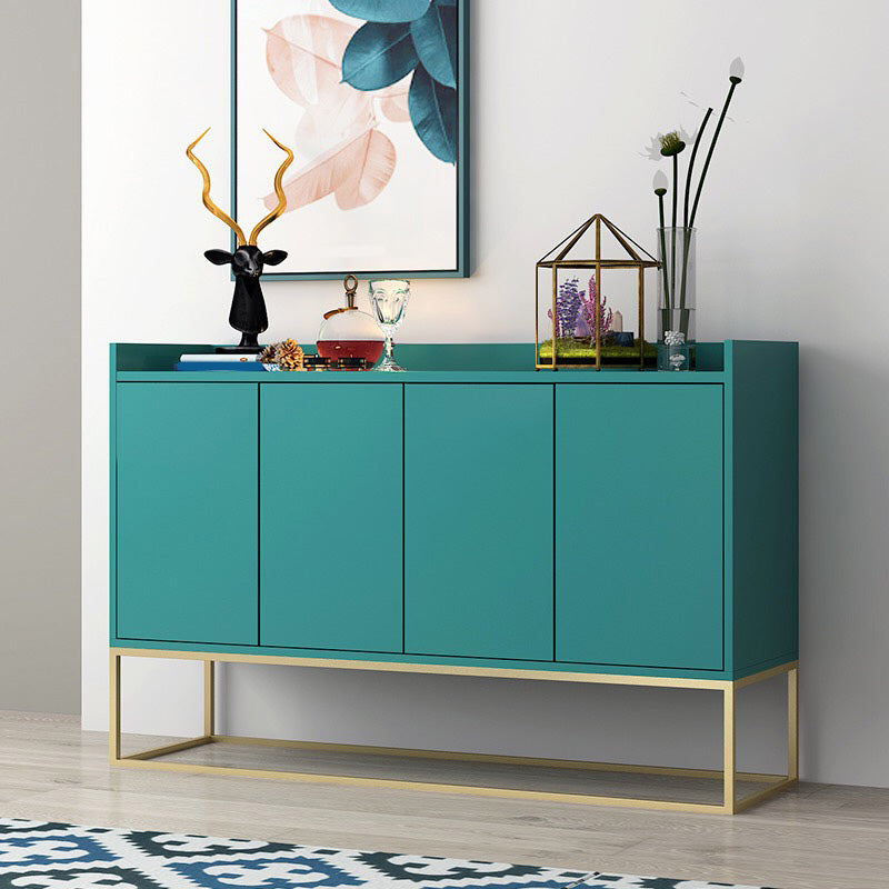 Glam Solid Wood Credenza 4 Door Sideboard Table with Metal Base