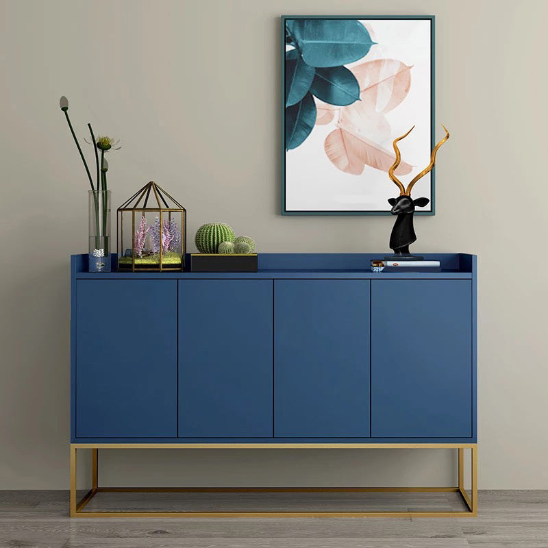 Glam Solid Wood Credenza 4 Door Sideboard Table with Metal Base