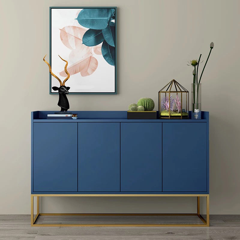 Glam Solid Wood Credenza 4 Door Sideboard Table with Metal Base