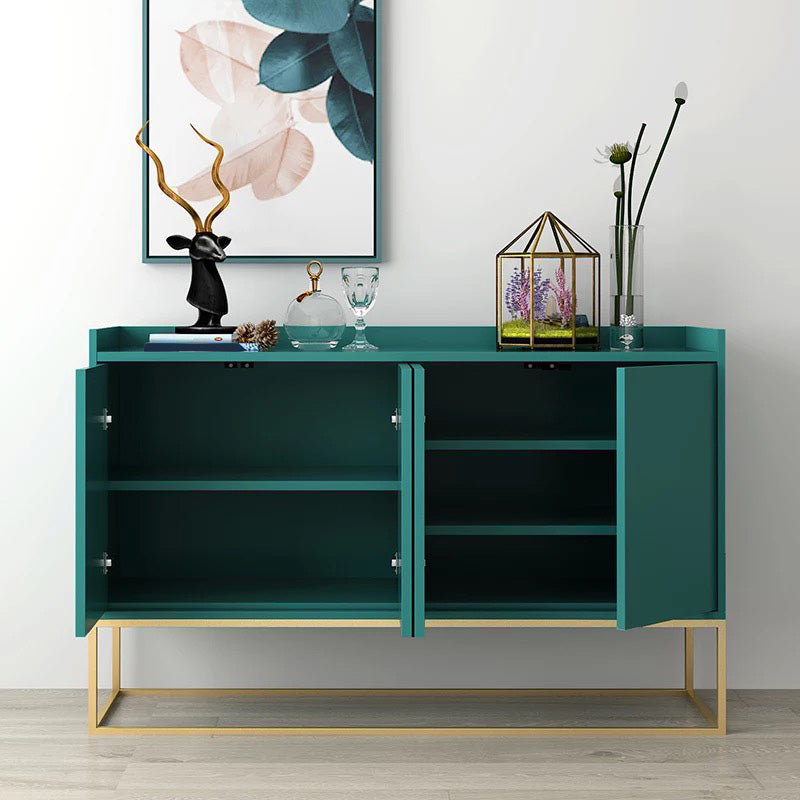 Glam Solid Wood Credenza 4 Door Sideboard Table with Metal Base