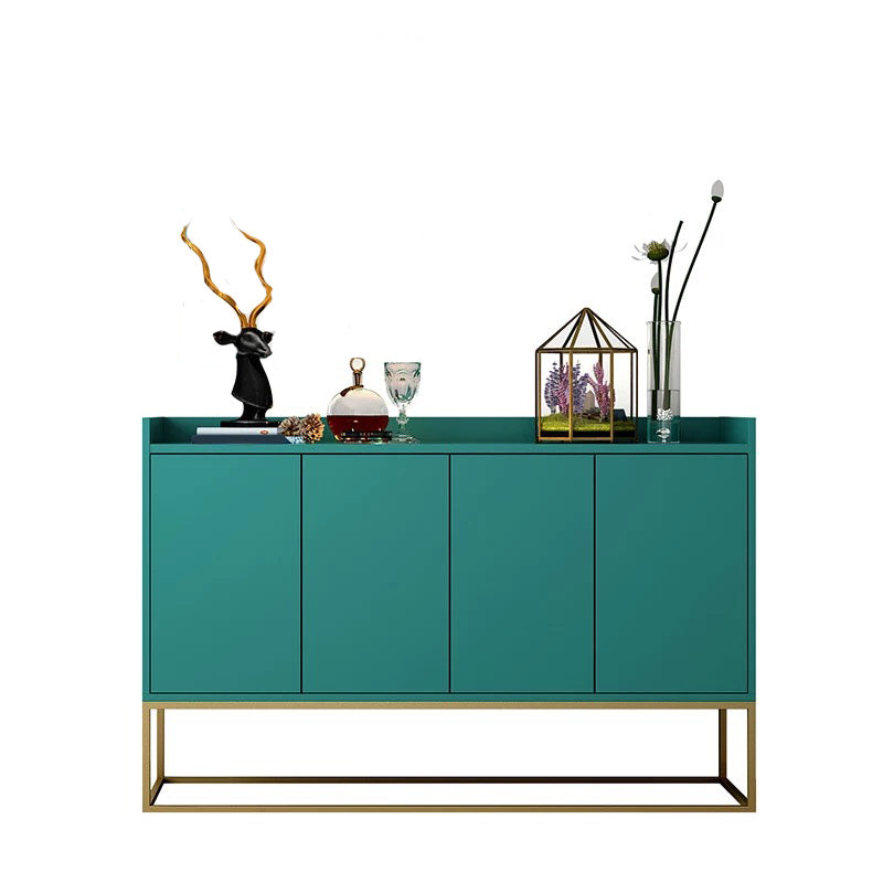 Glam Solid Wood Credenza 4 Door Sideboard Table with Metal Base