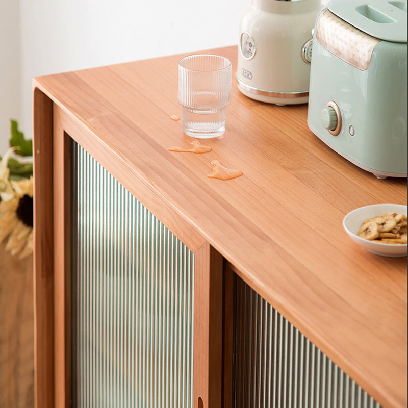 3 Drawer Side Board Adjustable Shelves Pine Solid Wood Credenza with Sliding Door