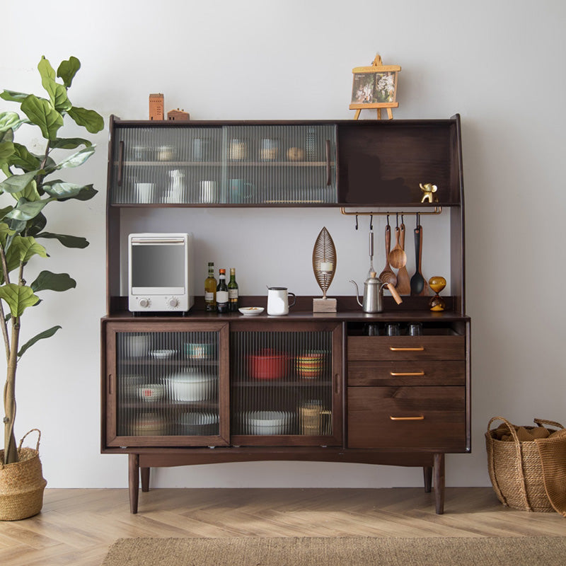 3 Drawer Side Board Adjustable Shelves Pine Solid Wood Credenza with Sliding Door