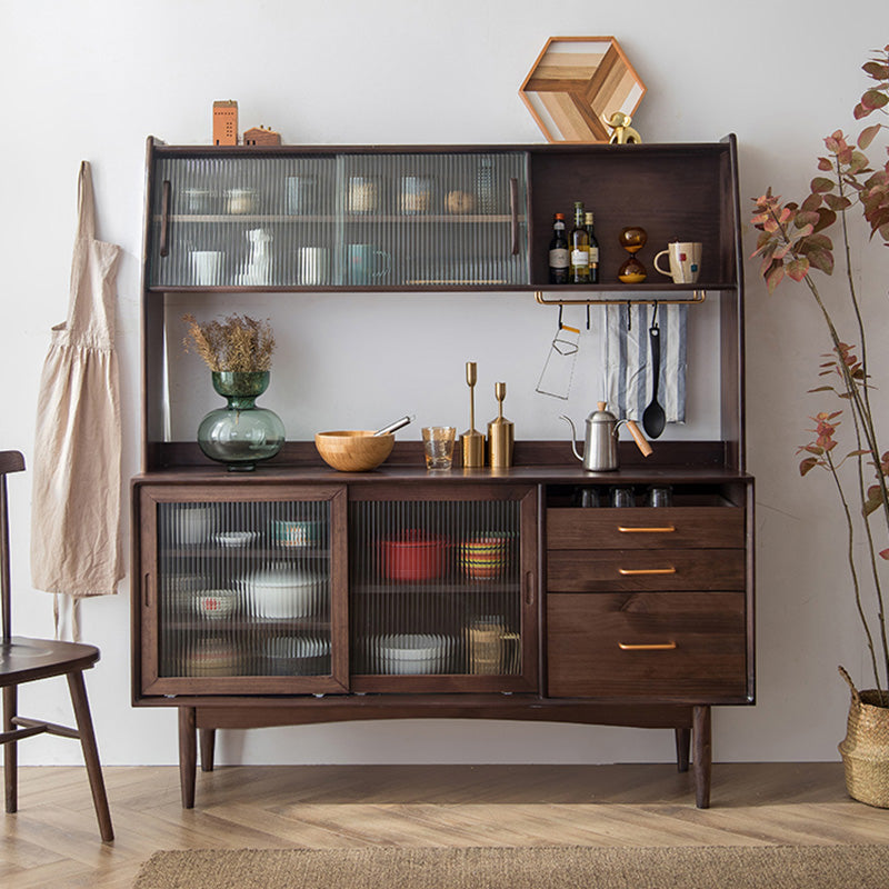 3 Drawer Side Board Adjustable Shelves Pine Solid Wood Credenza with Sliding Door