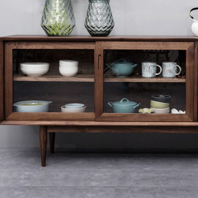 Modern Sideboard 4-drawer Solid Wood Dining Buffet with Sliding Door