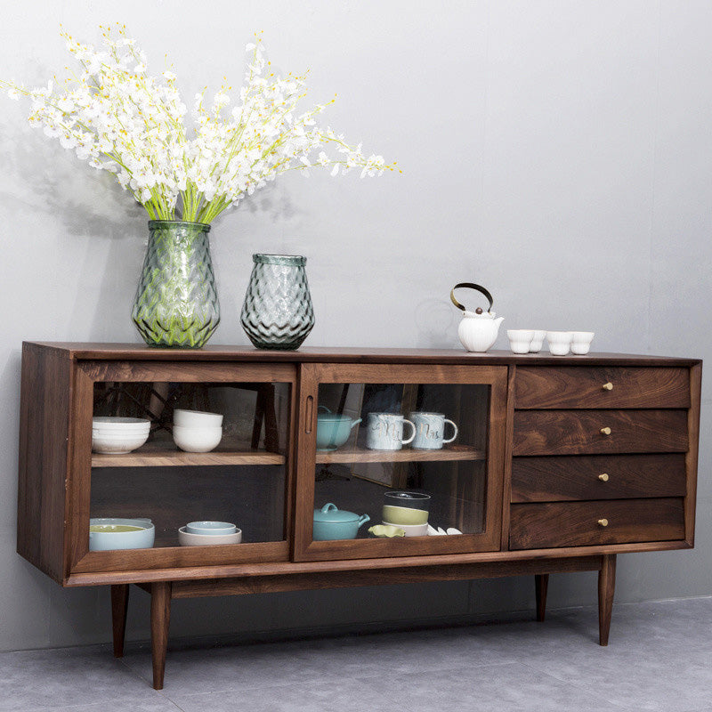 Modern Sideboard 4-drawer Solid Wood Dining Buffet with Sliding Door