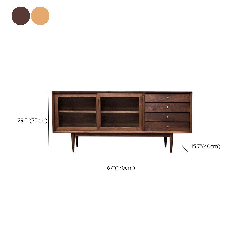 Modern Sideboard 4-drawer Solid Wood Dining Buffet with Sliding Door