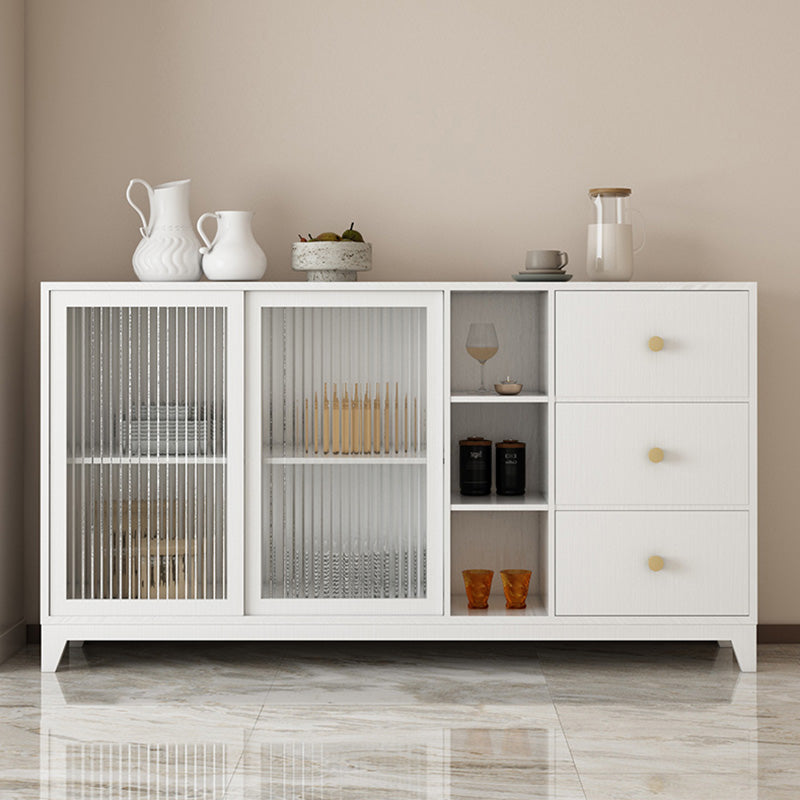 Modern White Side Board 15.7"W Engineered Wood Credenza with Glass Door