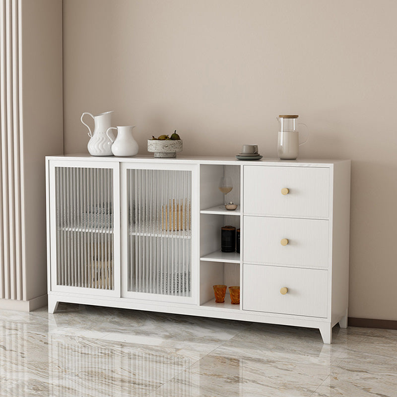 Modern White Side Board 15.7"W Engineered Wood Credenza with Glass Door