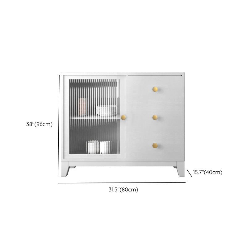 Modern White Side Board 15.7"W Engineered Wood Credenza with Glass Door
