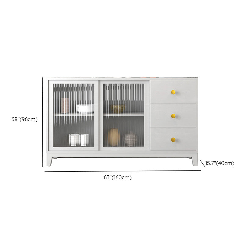 Modern White Side Board 15.7"W Engineered Wood Credenza with Glass Door