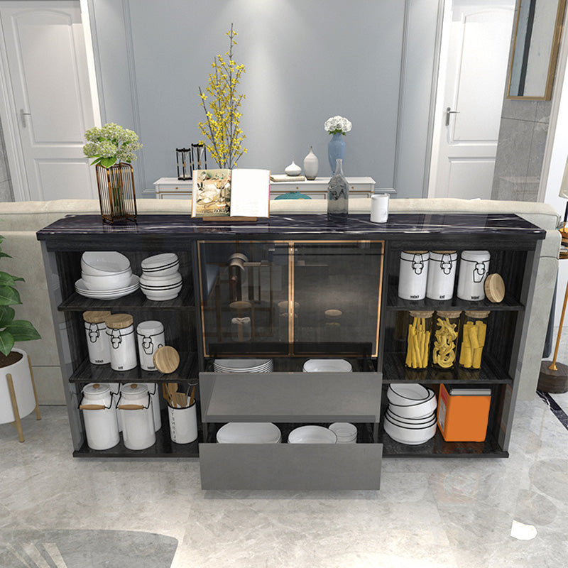 Cabinets Glam Dining Buffet 2-Drawer Glass Doors Buffet Sideboard