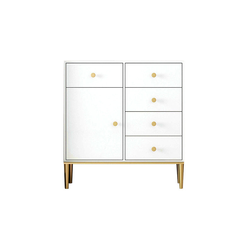 White Engineered Wood Sideboard Drawer Dining Server with Metal Legs