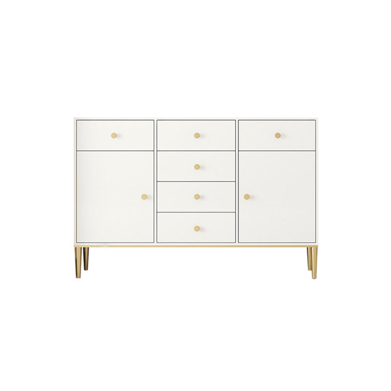 White Engineered Wood Sideboard Drawer Dining Server with Metal Legs