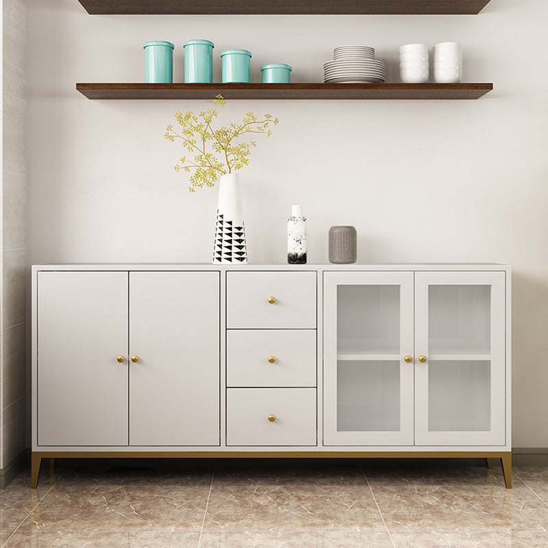 White Engineered Wood Sideboard Drawer Dining Server with Metal Legs