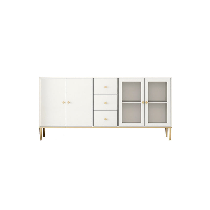 White Engineered Wood Sideboard Drawer Dining Server with Metal Legs