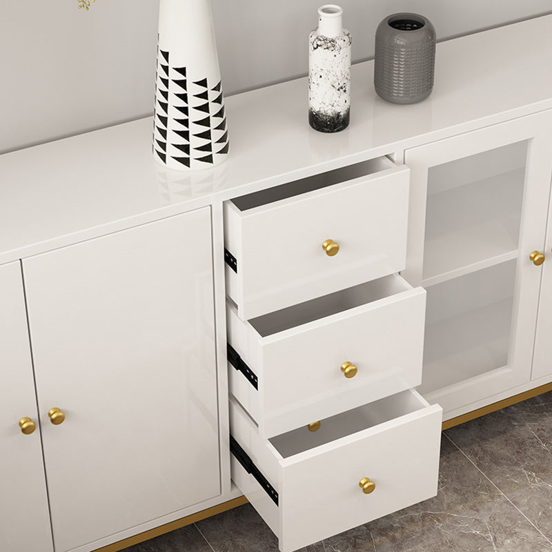 White Engineered Wood Sideboard Drawer Dining Server with Metal Legs