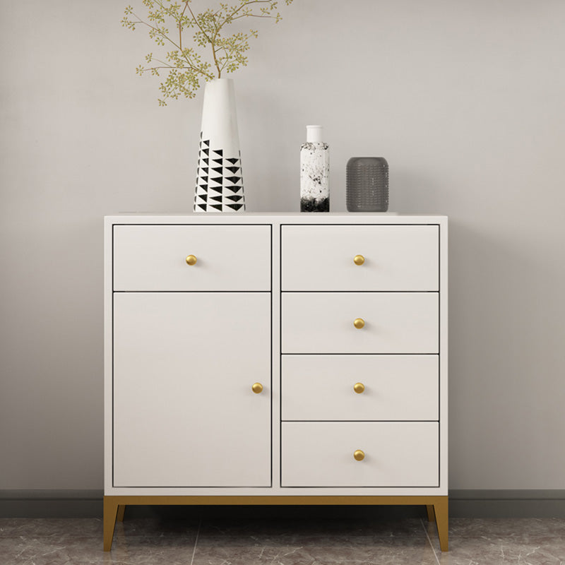 White Engineered Wood Sideboard Drawer Dining Server with Metal Legs