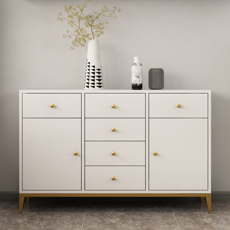 White Engineered Wood Sideboard Drawer Dining Server with Metal Legs