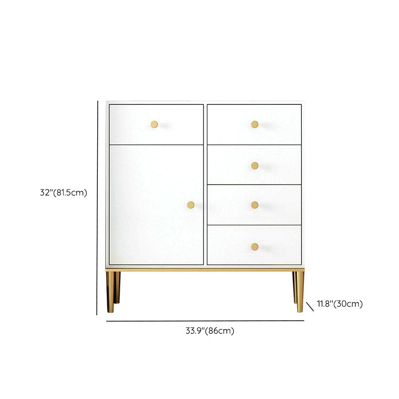 White Engineered Wood Sideboard Drawer Dining Server with Metal Legs