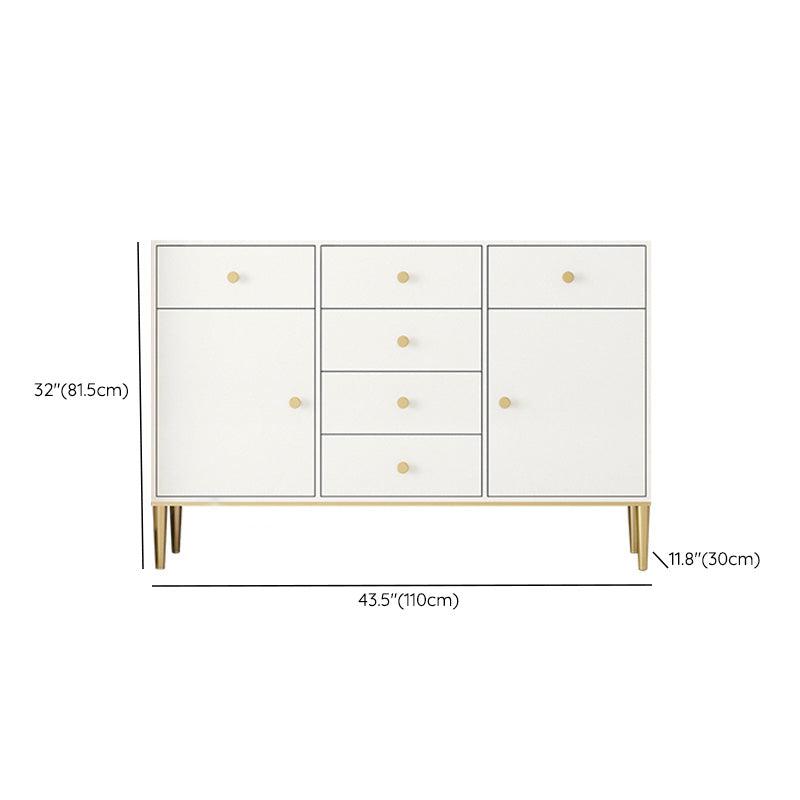 White Engineered Wood Sideboard Drawer Dining Server with Metal Legs