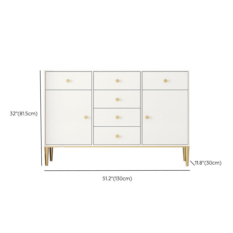 White Engineered Wood Sideboard Drawer Dining Server with Metal Legs