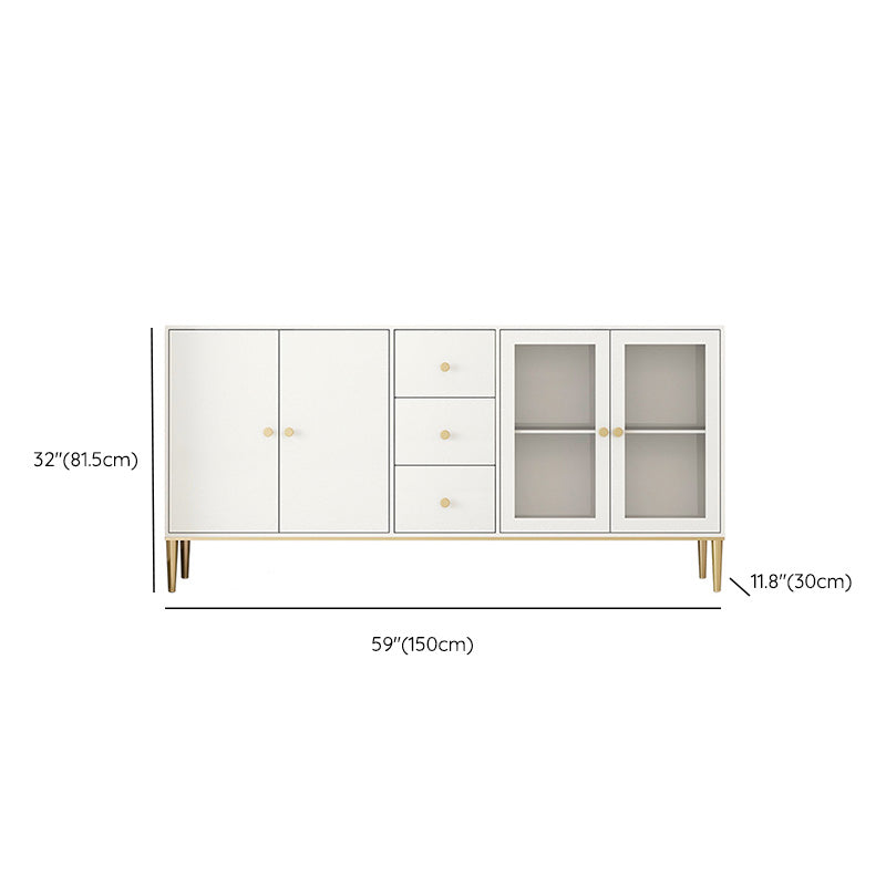 White Engineered Wood Sideboard Drawer Dining Server with Metal Legs