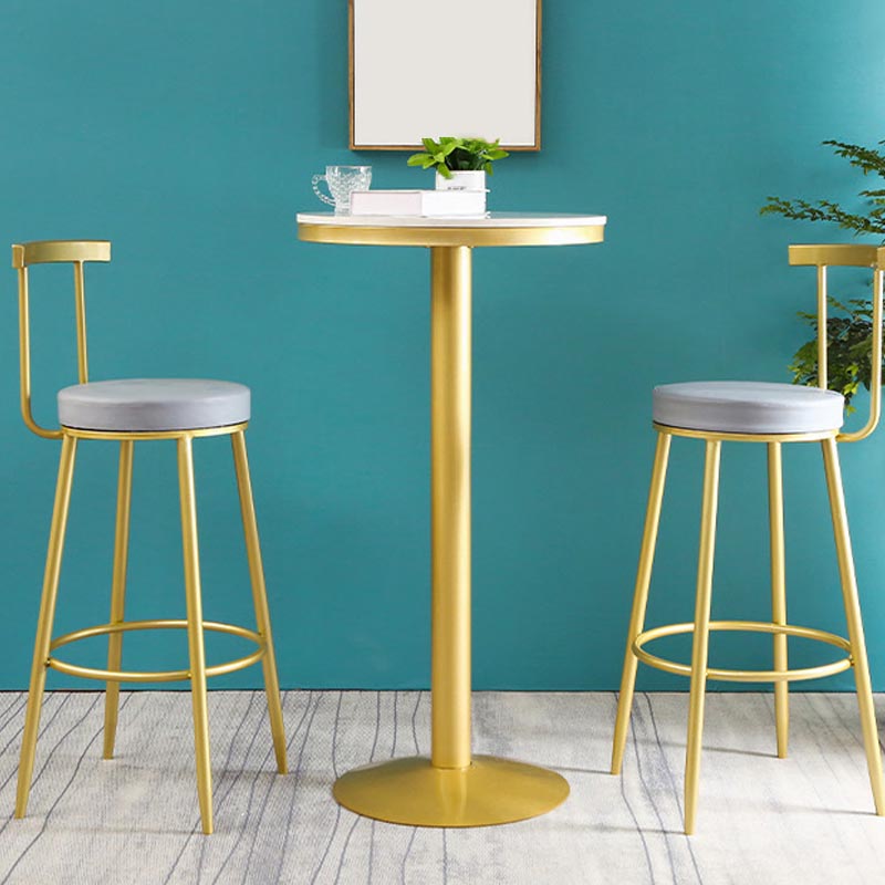 Glam Round Pub Table Set 1/2/3 Pieces Marble Top Bar Table with Metal Stools