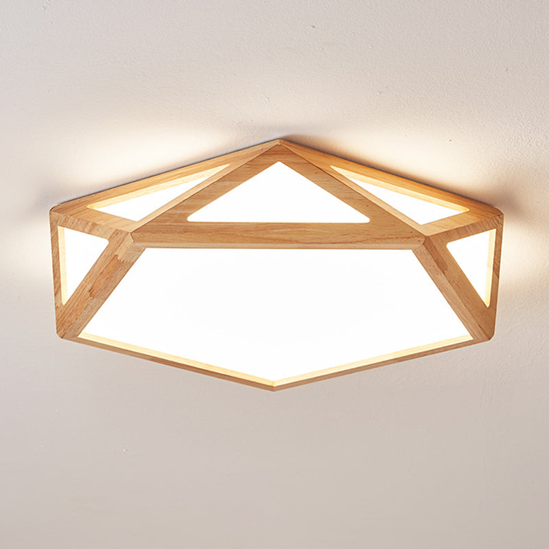 Modern Geometric Flush Mount Wood 1-Light Flush Light in Brown