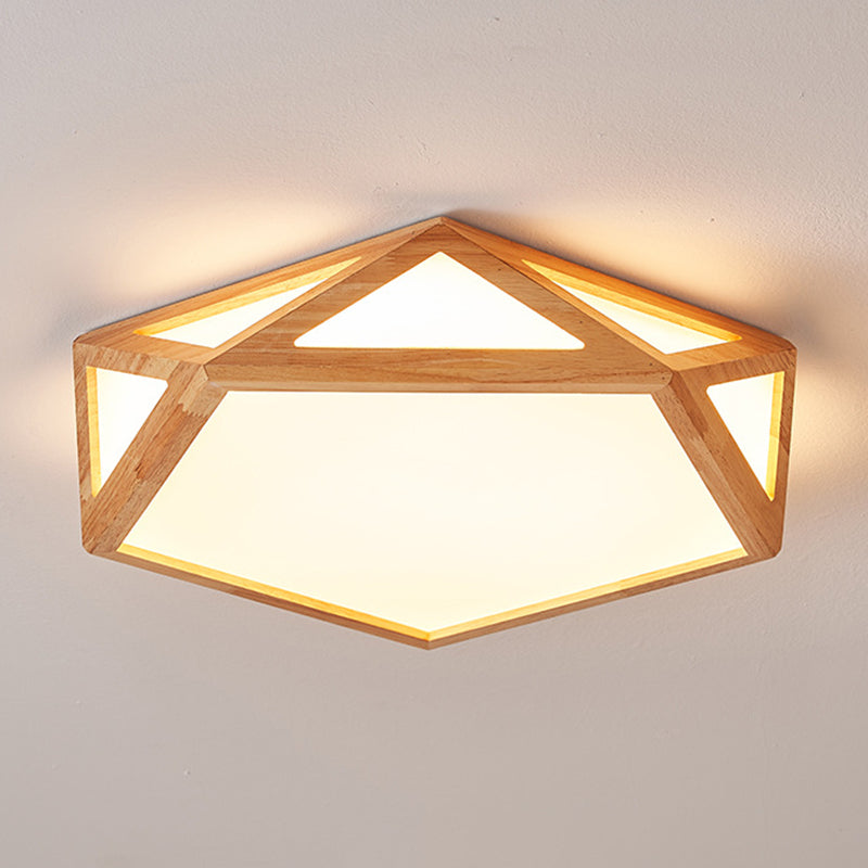 Modern Geometric Flush Mount Wood 1-Light Flush Light in Brown