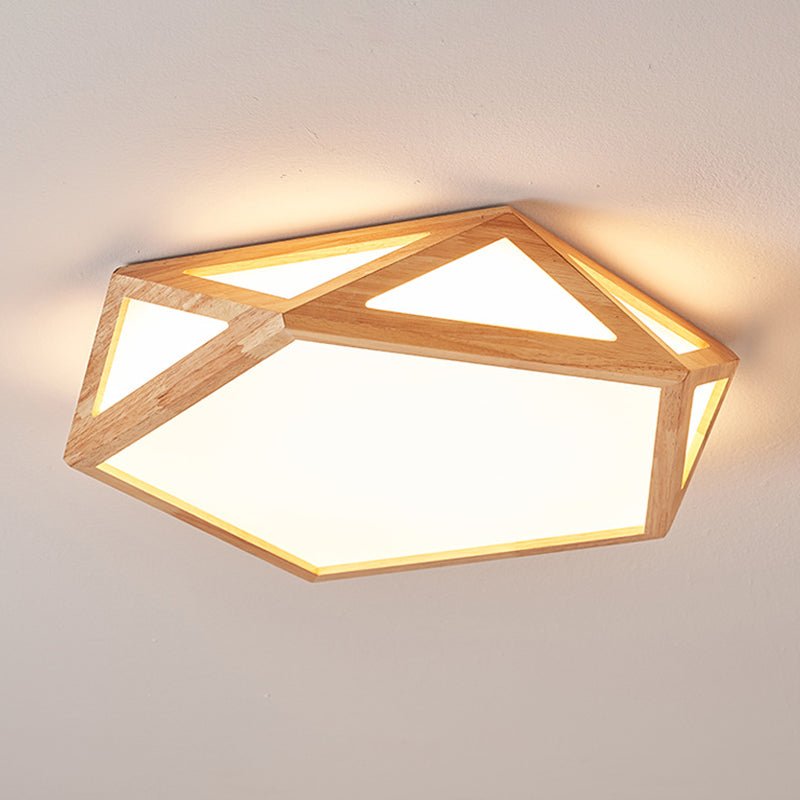 Modern Geometric Flush Mount Wood 1-Light Flush Light in Brown