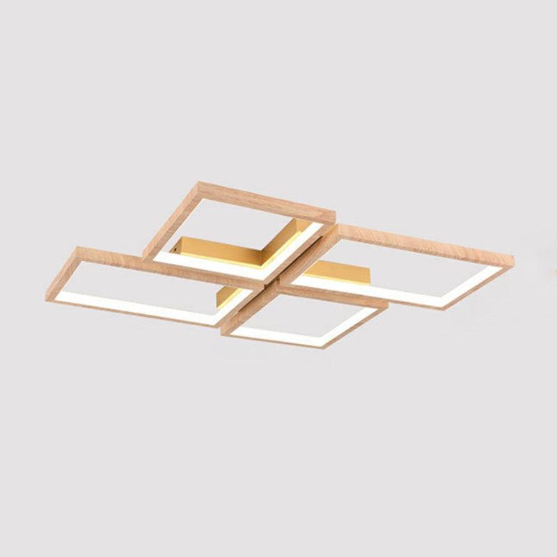 Modern Style Square Shape Flush Mount 4-Lights Wood Ceiling Light for Living Room