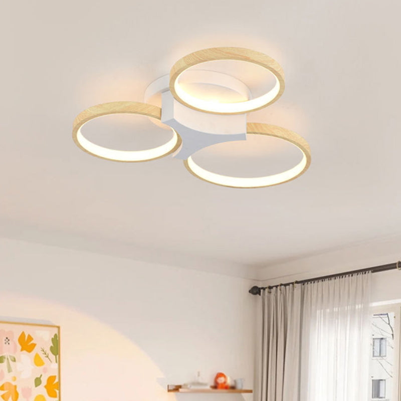 Modern Style Circle Shape Flush Mount Wood Ceiling Light for Bedroom