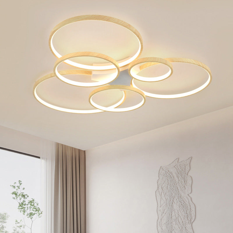 Modern Style Circle Shape Flush Mount Wood Ceiling Light for Bedroom