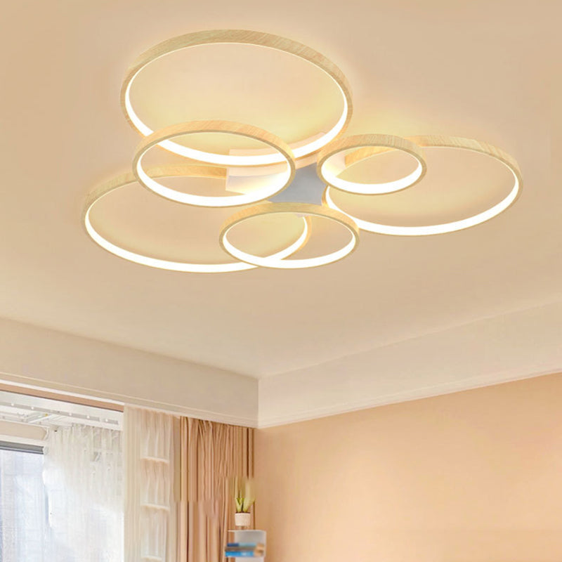 Modern Style Circle Shape Flush Mount Wood Ceiling Light for Bedroom