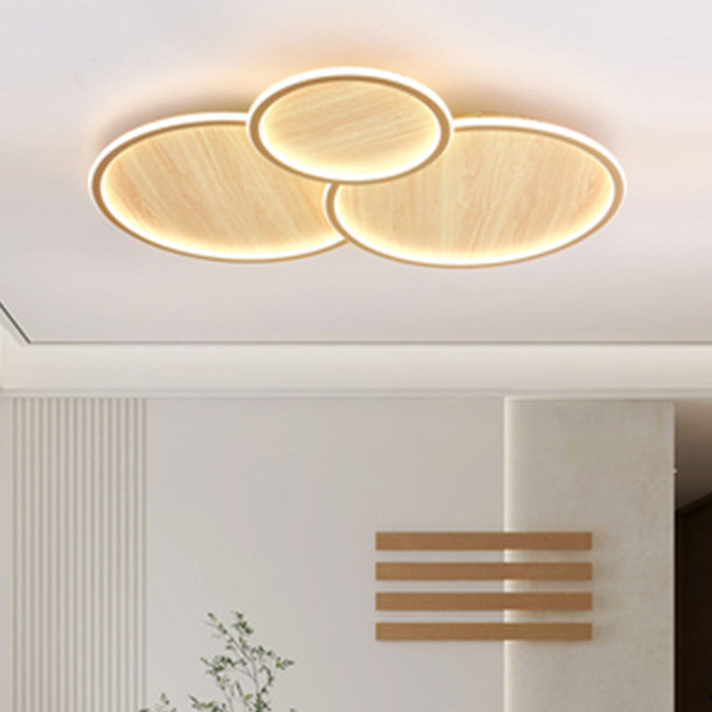 Circle Modern Style Flush Mount Wood 3-Light Ceiling Light for Living Room