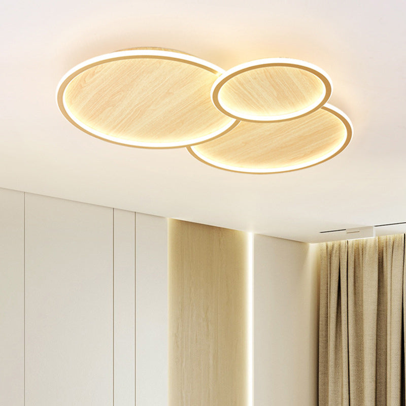 Circle Modern Style Flush Mount Wood 3-Light Ceiling Light for Living Room