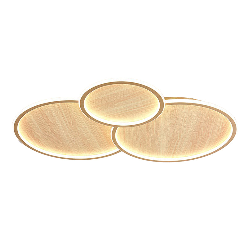 Circle Modern Style Flush Mount Wood 3-Light Ceiling Light for Living Room