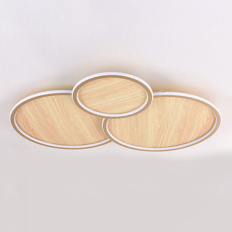 Circle Modern Style Flush Mount Wood 3-Light Ceiling Light for Living Room