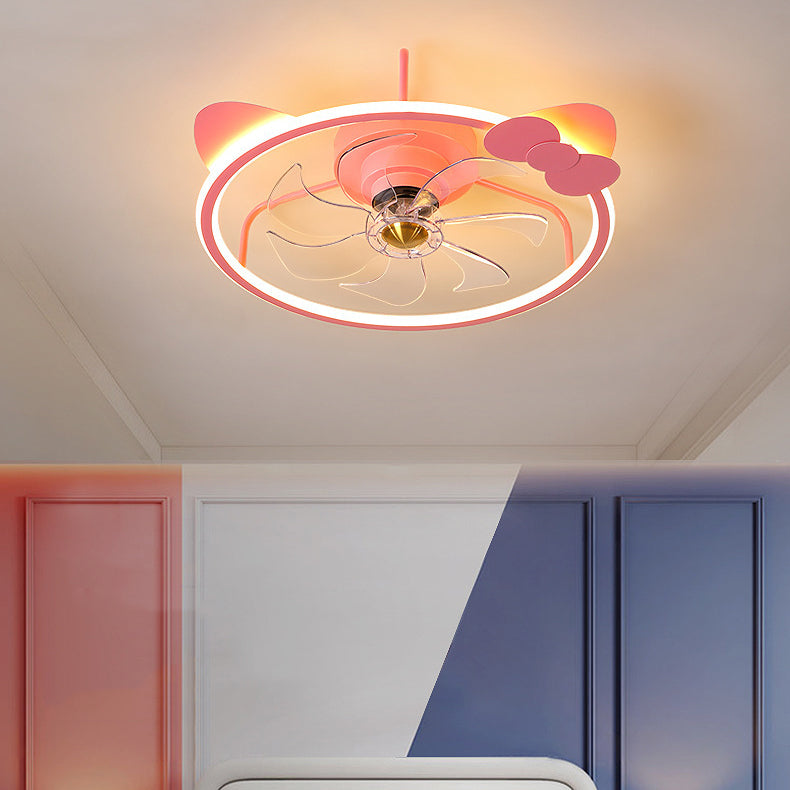 7-Blade Metal Ceiling Fan Children Pink Fan with Light for Room