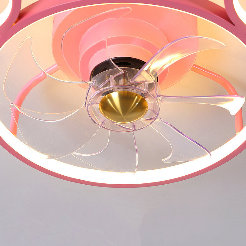 7-Blade Metal Ceiling Fan Children Pink Fan with Light for Room