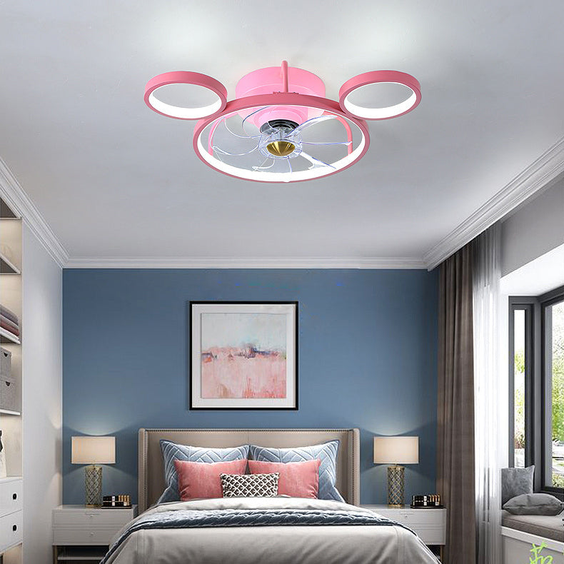 7-Blade Metal Ceiling Fan Children Pink Fan with Light for Room